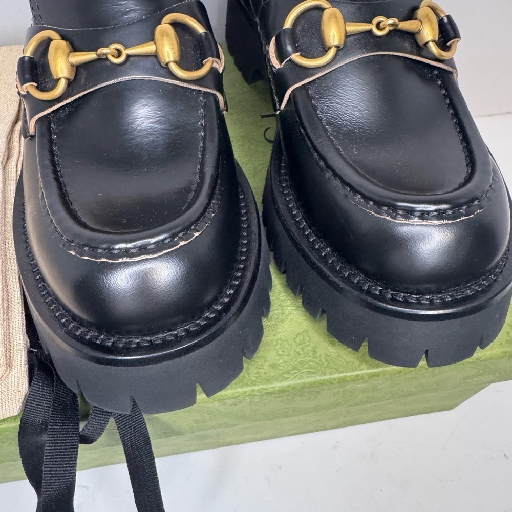Cordovan Lux Womens Harald Horsebit 25mm Platform Loafers Size 34 1/2 Black - Picture 4 of 11